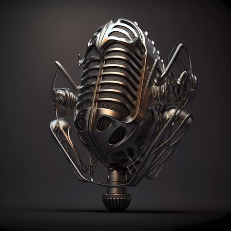 Vintage microphone on black background. 3D illustration. 3D rendering.の素材