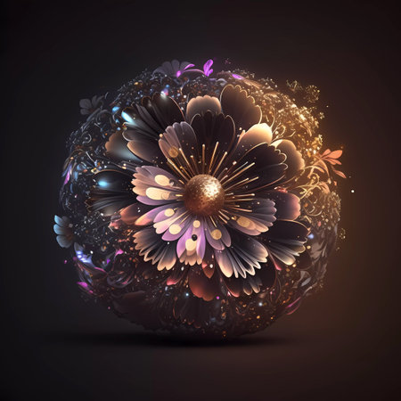 Beautiful abstract flower on a dark background. 3D illustration.の素材