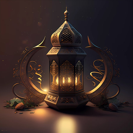 Ramadan Kareem greeting card with arabic lantern and datesの素材