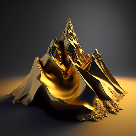 Abstract 3d rendering of golden mountains. Computer generated background with gold rocks.の素材