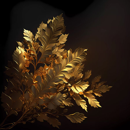 Gold leaves on a black background. Vector illustration for your design.の素材