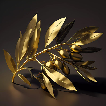 Olive branch with olives on a black background. 3d illustrationの素材