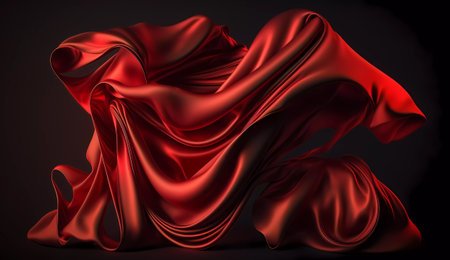 Abstract background of red wavy silk or satin. 3d rendering image.の素材