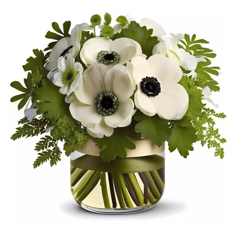 Bouquet of white anemones in a glass vaseの素材