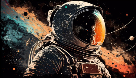 Astronaut in outer space. Colorful illustration with space theme.の素材