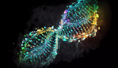 Digital illustration DNA structure in color background 3D rendered imageの素材