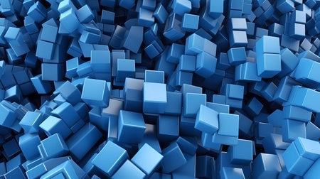 Abstract 3d rendering of chaotic blue cubes. Computer generated background.の素材