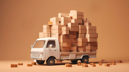 3d rendering of a white truck with boxes on a brown backgroundの素材