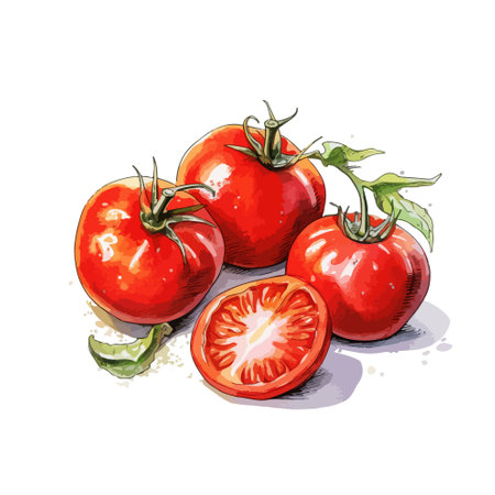 Tomatoes isolated on white background. Watercolor hand drawn illustration.のイラスト素材