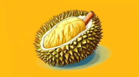 Illustration of durian on a yellow background, 3d renderingの素材