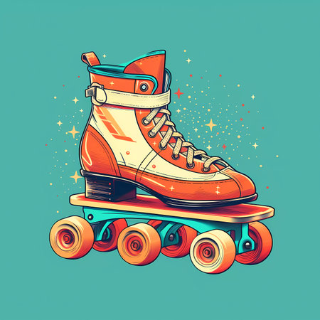 Retro roller skates on wheels. Vector illustration in vintage style.の素材