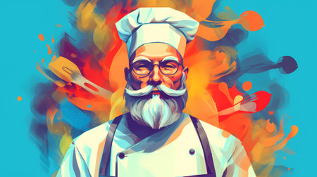 Portrait of a chef with a beard and mustache. Vector illustrationの素材