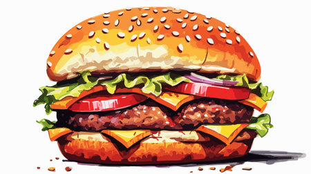 Illustration of a hamburger on a white background, vector illustrationのイラスト素材