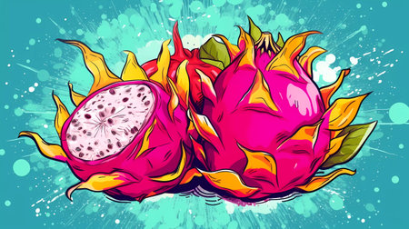 Pitaya and dragon fruit on grunge background. Vector illustration.の素材