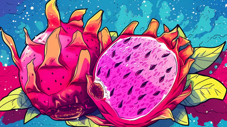 Pitaya and dragon fruit on colorful background. Vector illustration.の素材