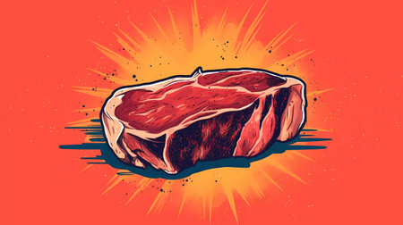 Vector illustration of a raw beef steak on a grunge background.の素材