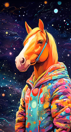 Horse on the background of the starry sky. Horse portrait.の素材