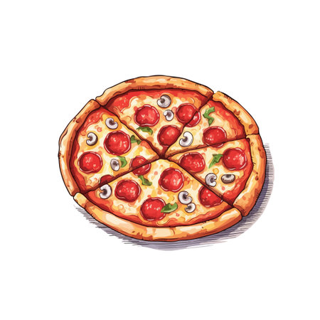 Pizza with mozzarella, tomato and pepperoni. Vector illustration.のイラスト素材