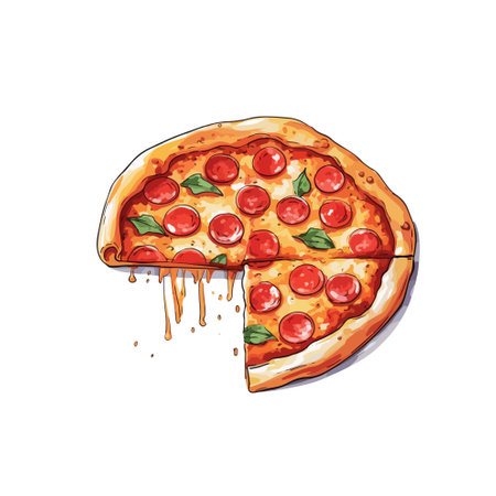 Pizza with pepperoni and mozzarella. Vector illustration.のイラスト素材