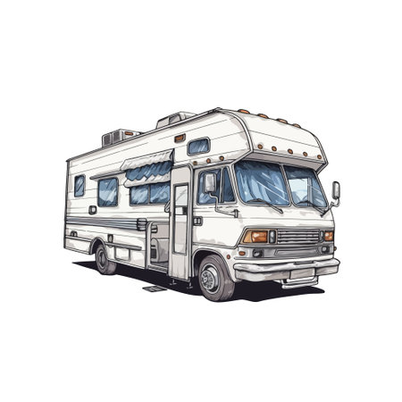 Camper car vector illustration isolated on white background. Camping in motor home.のイラスト素材