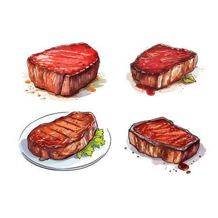 Steak set. Vector illustration of a piece of meat with sauce.のイラスト素材