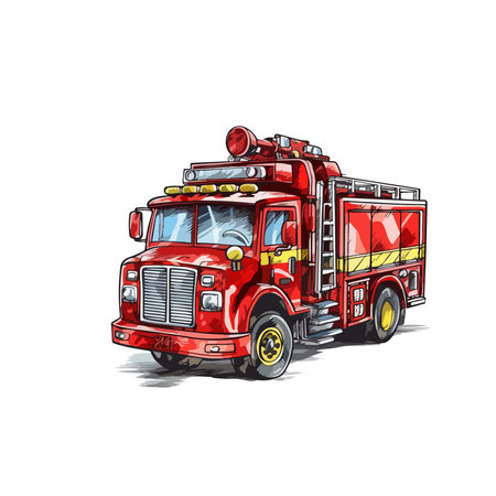 Hand drawn fire truck on white background. Vector illustration for your design