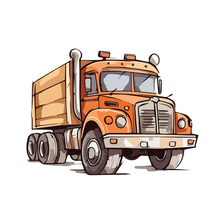 Vector illustration of an orange dump truck isolated on a white background.のイラスト素材