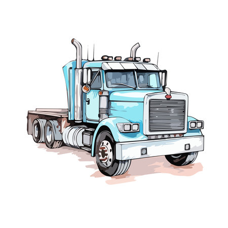 Hand drawing of a big blue truck on a white background. Vector illustrationのイラスト素材