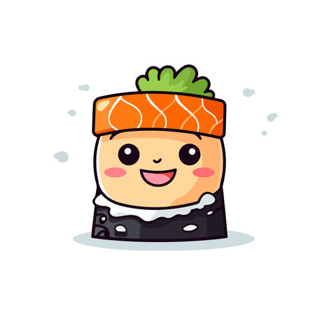 Cute Smiling Sushi Mascot Character Vector Illustrationのイラスト素材