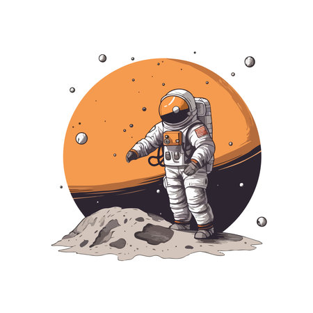 Astronaut in outer space. Astronaut on planet. Vector illustrationのイラスト素材