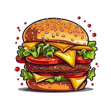 Big hamburger with meat, cheese and lettuce. Vector illustration.のイラスト素材