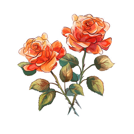 Bouquet of orange roses on white background. Vector illustration.のイラスト素材