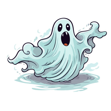 Cartoon ghost flying in the water. Vector illustration of a ghost.のイラスト素材