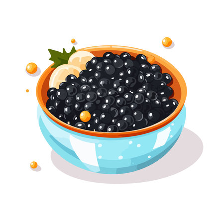 Bowl of black caviar. Vector illustration in cartoon style.のイラスト素材