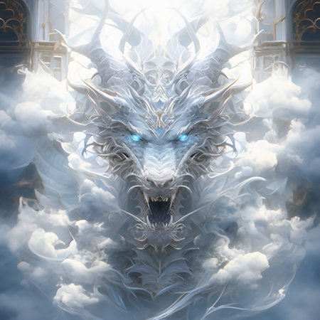 The dragon in the sky with clouds. 3d rendering. Computer digital drawing.の素材
