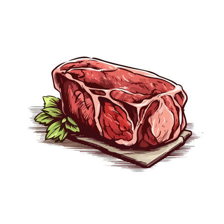 Raw beef steak on a cutting board. Hand drawn sketch. Vector illustration.のイラスト素材