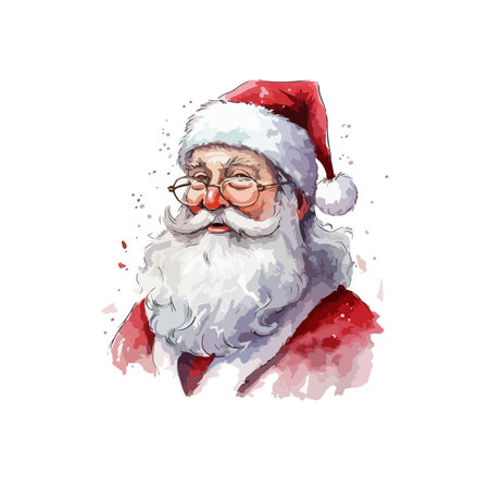 Santa Claus in red hat and glasses. Watercolor vector illustration.のイラスト素材
