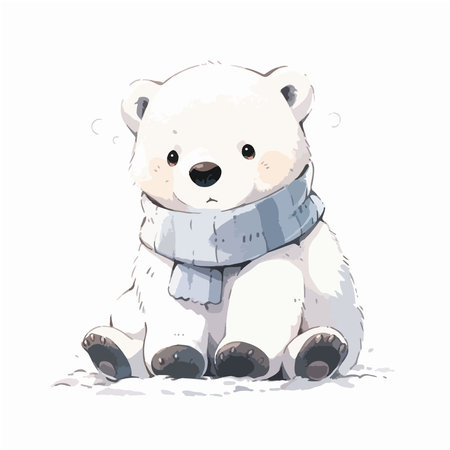 Cute polar bear in scarf. Vector illustration on white background.のイラスト素材