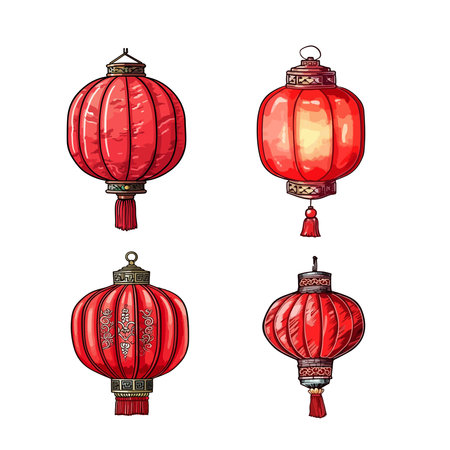 Chinese lanterns set. Vector illustration of chinese lanterns.のイラスト素材