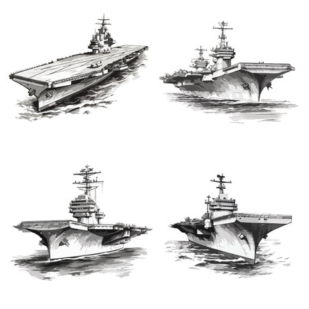 Illustration of a set of illustrations of the aircraft carrier, isolated on a white backgroundのイラスト素材