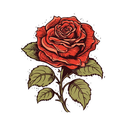 Red rose isolated on white background. Hand drawn vector illustration in sketch style.のイラスト素材