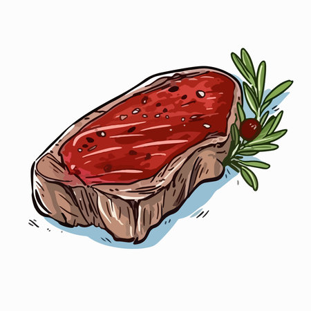 Steak with rosemary on a white background. Vector illustration.のイラスト素材