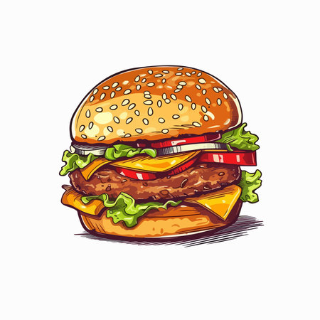 Hamburger. Hand drawn vector illustration isolated on white background.のイラスト素材