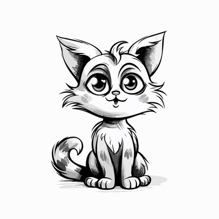 Cute cartoon cat. Hand drawn vector illustration isolated on white background.のイラスト素材