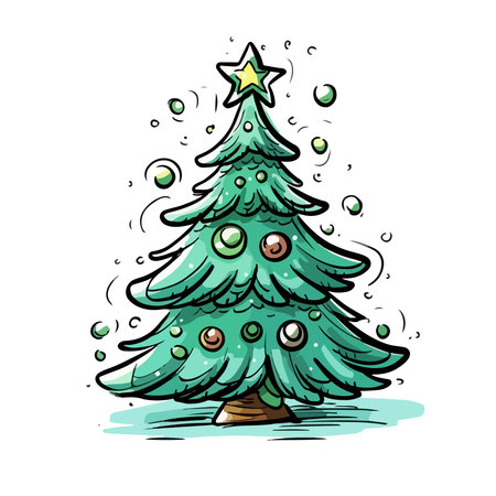Cartoon christmas tree isolated on white background. Vector illustration.のイラスト素材