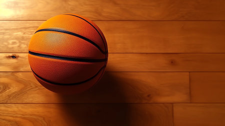 Basketball ball on wooden background, close up. Sport background.の素材