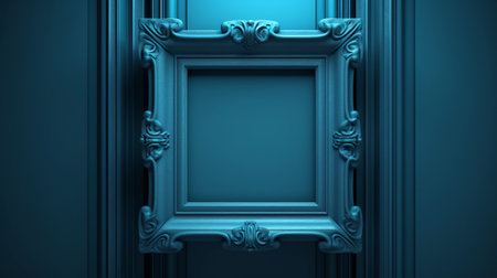 3D render of a blue background with a picture frame in itの素材