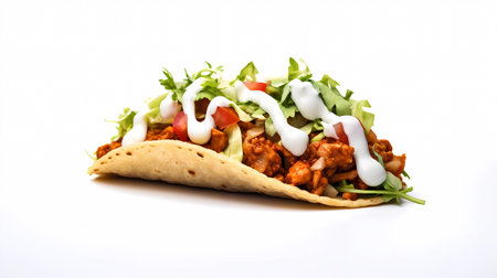 tacos with meat and vegetables on a white background in the restaurantの素材