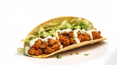 tacos with chicken and sauce on a white background in the restaurantの素材