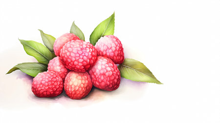 Raspberry fruit isolated on white background. Watercolor painting illustration.の素材